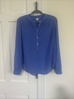 Periwinkle Blue Swiss Dot Henley Blouse